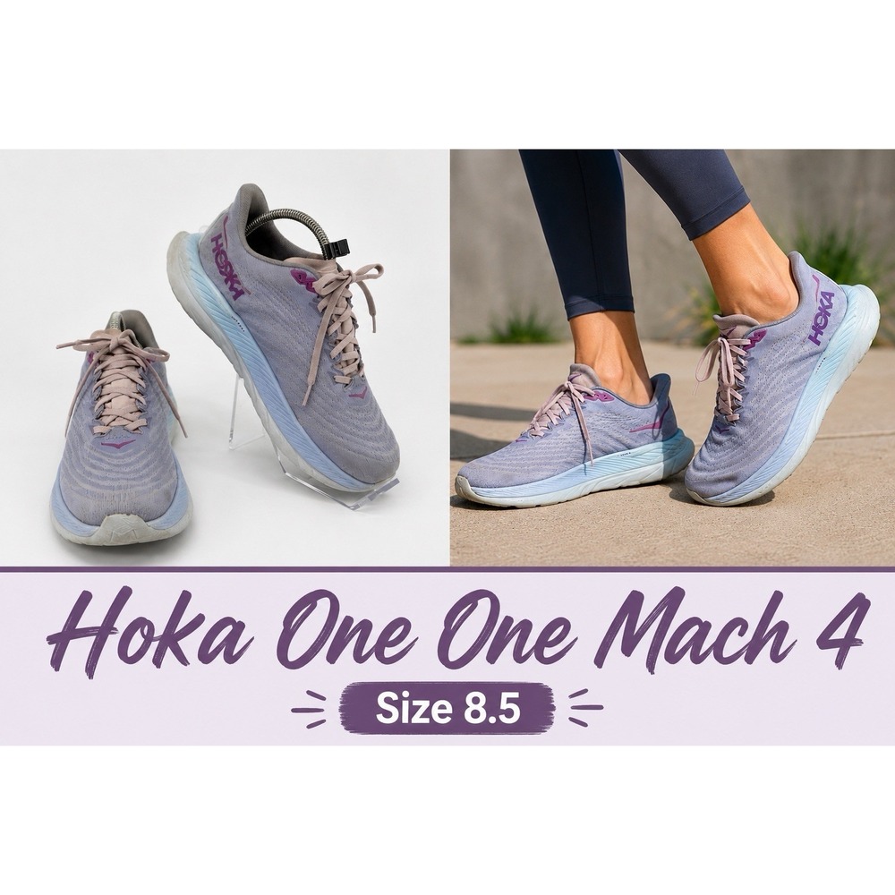 Hoka One One Mach 4 Lightweight Road Running Sneakers Purple Pink Blue Sz 8.5